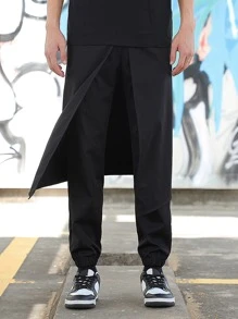 Manfinity EMRG 男士寬鬆實色疊穿裙褲 - 黑色 - 查看 3