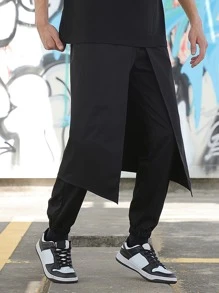 Manfinity EMRG 男士寬鬆實色疊穿裙褲 - 黑色 - 查看 4