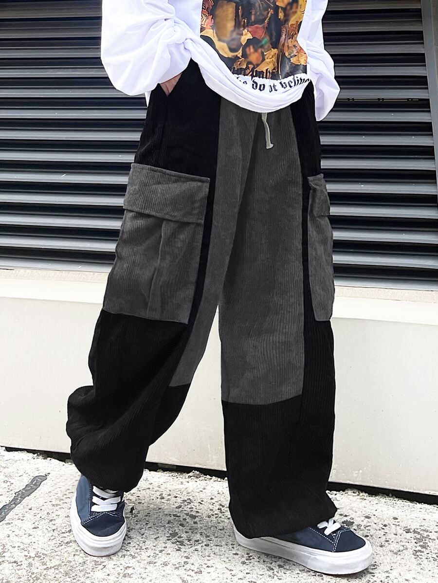 Manfinity Roghcode Men Two Tone Corduroy Cargo Trousers - Multicolor - View 1