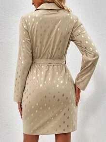 SHEIN Clasi 燙金側打結圍裹式連衣裙 - 卡其色 - 查看 2