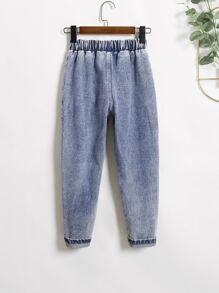 Tween Boy Slogan Graphic Ripped Jeans Chic Outfits For Autumn/Winter - Light Wash - View 2