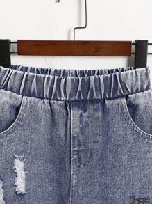 Tween Boy Slogan Graphic Ripped Jeans Chic Outfits For Autumn/Winter - Light Wash - View 3