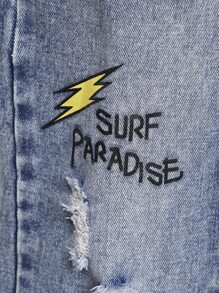 Tween Boy Slogan Graphic Ripped Jeans Chic Outfits For Autumn/Winter - Light Wash - View 7