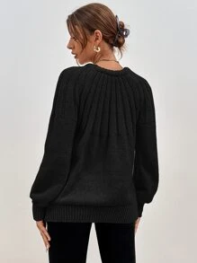 SHEIN Frenchy Solid Lantern Sleeve Jumper - Black - View 2