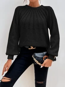 SHEIN Frenchy Solid Lantern Sleeve Jumper - Black - View 3