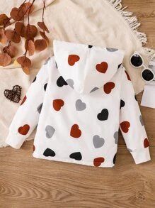 Genkimix Kids 年轻女孩心形印花连帽夹克，保暖内衬中长款，可爱，秋冬季