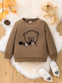SHEIN Young Boy Bear Pattern Sweatshirt - Brown - View 1