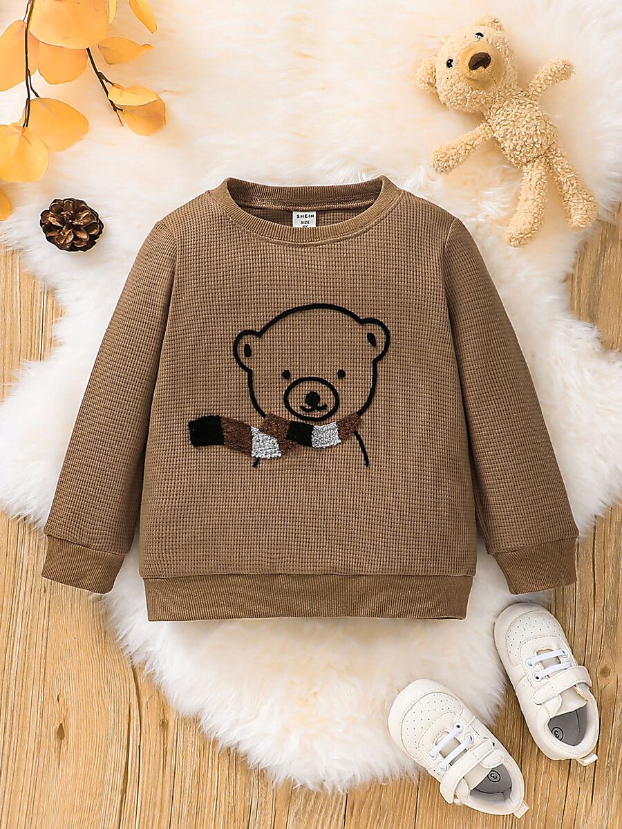 SHEIN Young Boy Bear Pattern Sweatshirt - Brown - View 1