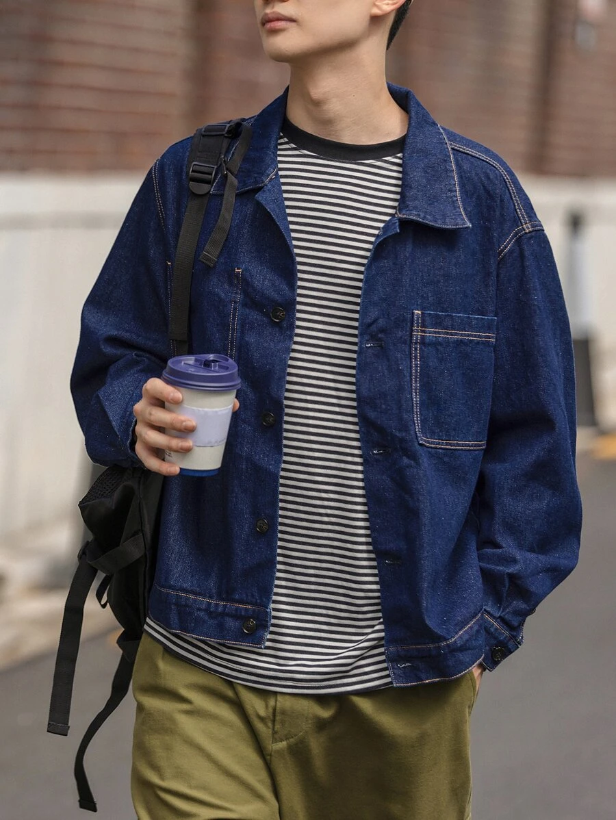 DAZY Men Drop Shoulder Denim Jacket - Dark Wash - View 1