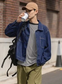 DAZY Men Drop Shoulder Denim Jacket - Dark Wash - View 3