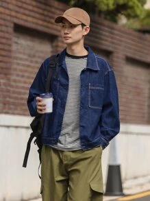 DAZY Men Drop Shoulder Denim Jacket - Dark Wash - View 4