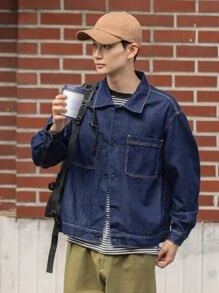 DAZY Men Drop Shoulder Denim Jacket - Dark Wash - View 6