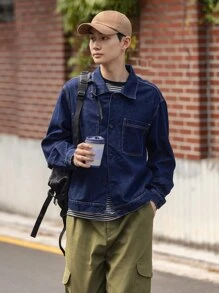 DAZY Men Drop Shoulder Denim Jacket - Dark Wash - View 8