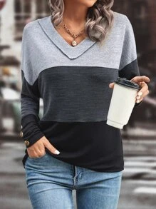SHEIN LUNE Camiseta de hombros caídos de color combinado - Multicolor - Ver 4