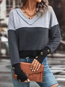 SHEIN LUNE Camiseta de hombros caídos de color combinado - Multicolor - Ver 5