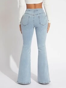 SHEIN SXY Lace Up Waist Split Hem Flare Leg Jeans - Light Wash - View 2