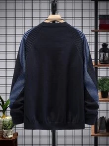 Manfinity Hombres Jersey de rayas de manga raglán - Azul Marino - Ver 2