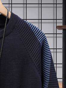 Manfinity Hombres Jersey de rayas de manga raglán - Azul Marino - Ver 4