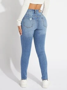 SHEIN SXY 破洞緊身牛仔褲 - 淺色水洗藍 - 查看 2