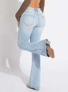 SHEIN SXY Zipper Fly Flare Leg Jeans - Light Wash - View 2