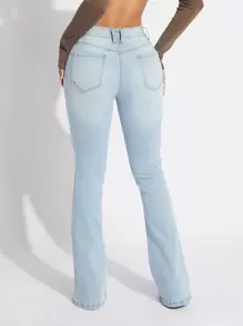 SHEIN SXY Zipper Fly Flare Leg Jeans - Light Wash - View 3