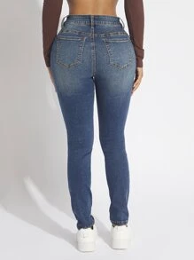 SHEIN SXY 斜口袋緊身牛仔褲 - 淺色水洗藍 - 查看 2