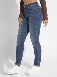 SHEIN SXY 斜口袋緊身牛仔褲 - 淺色水洗藍 - 查看 3