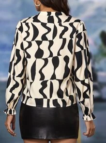 SHEIN Clasi Áo sơ mi nữ Tất cả trên in Thanh lịch - Màu be - Xem 2