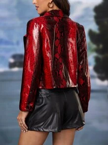 SHEIN Privé Snakeskin Print PU Leather Biker Jacket - Multicolor - View 3