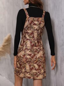 SHEIN Unity 佩斯利印花拉鏈開襟背帶裙 - 鏽棕色 - 查看 2