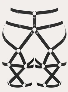 Liga arnés con aro O & con diseño de tachuela - Negro - Ver 1
