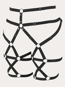 Liga arnés con aro O & con diseño de tachuela - Negro - Ver 3