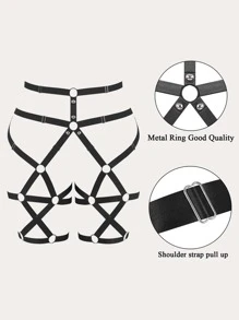 Liga arnés con aro O & con diseño de tachuela - Negro - Ver 4