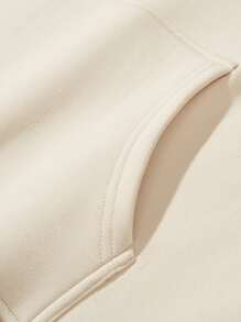 Manfinity Men Slogan & Picture Print Kangaroo Pocket Drawstring Thermal Hoodie - Apricot - View 7