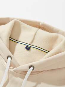 Manfinity Men Slogan & Picture Print Kangaroo Pocket Drawstring Thermal Hoodie - Apricot - View 5