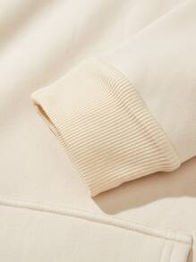 Manfinity Men Slogan & Picture Print Kangaroo Pocket Drawstring Thermal Hoodie - Apricot - View 6