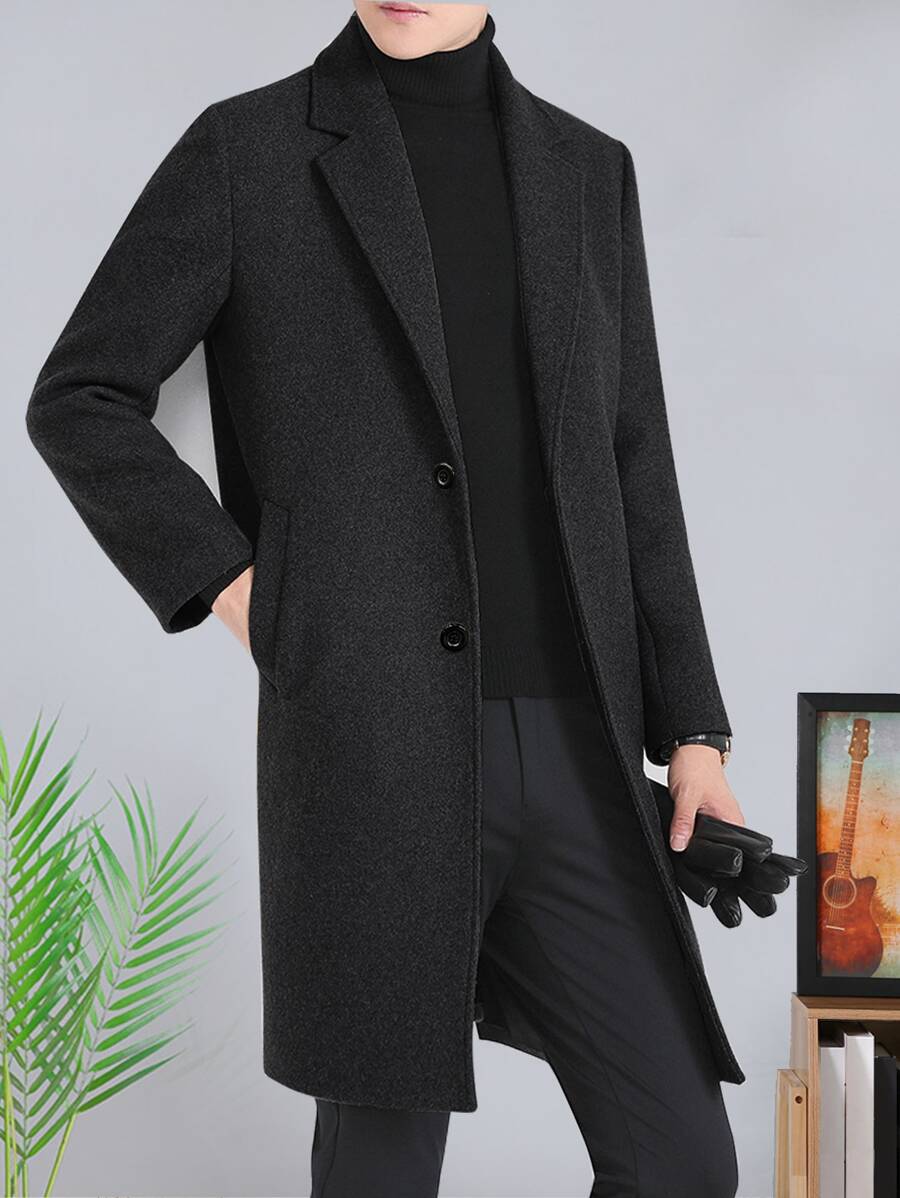 Manfinity Homme Men 1pc Lapel Collar Single Breasted Overcoat - Black - View 1