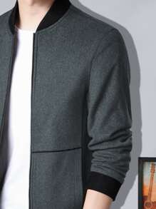 Manfinity Loose Fit Men's Zip Up Bomber Jacket - Dark Grey - View 3