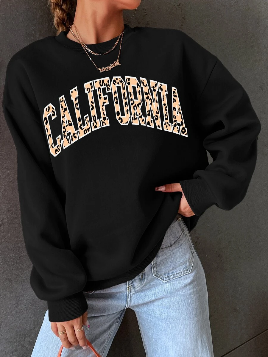 SHEIN Unity Letter Graphic Drop Shoulder Sweatshirt - Black - View 1