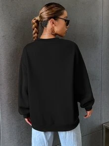 SHEIN Unity Letter Graphic Drop Shoulder Sweatshirt - Black - View 2