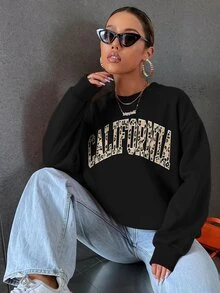 SHEIN Unity Letter Graphic Drop Shoulder Sweatshirt - Black - View 3