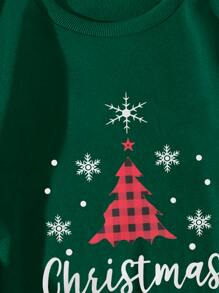 Christmas Print Drop Shoulder Sweatshirt - Dark Green - View 4