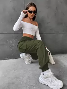 Hanevo Flap Pocket Side Cargo Trousers - Army Green - View 5