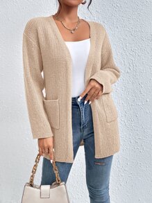 SHEIN Privé Dual Pocket Drop Shoulder Duster Cardigan - Apricot - View 1
