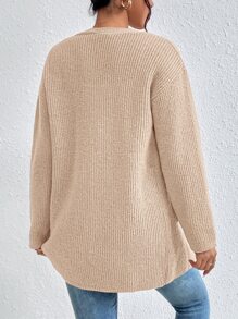 SHEIN Privé Dual Pocket Drop Shoulder Duster Cardigan - Apricot - View 2