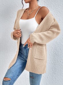 SHEIN Privé Dual Pocket Drop Shoulder Duster Cardigan - Apricot - View 5