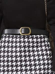 SHEIN 年轻女孩黑色罗纹针织长袖拼布千鸟格印花连衣裙，优雅复古可爱风格，全年流行 - 黑與白 - 查看 3