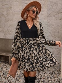 SHEIN LUNE Graphic Print Smock Dress - Multicolor - View 3