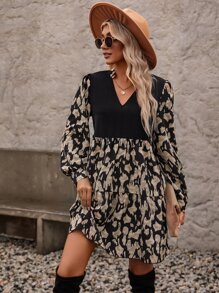 SHEIN LUNE Graphic Print Smock Dress - Multicolor - View 4