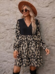 SHEIN LUNE Graphic Print Smock Dress - Multicolor - View 5